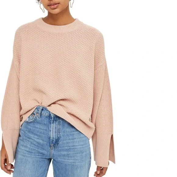 Topshop Sweaters Topshop Nude Pink Texture Knit Wide Split
